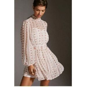 Anthropologie Let Me Be Mock Neck Sheer Floral Mini Dress Size Small Petite